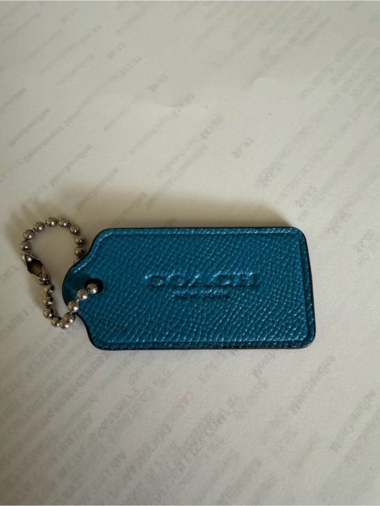 Coach Accessories - Coach Teal Pebbled Leather Hangtag with Silver Ball Chain 3.25”